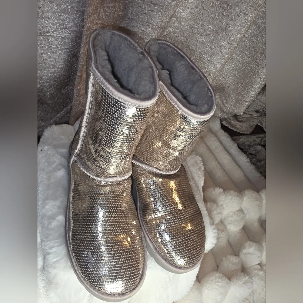 UGG Gold Sequin Ankle Boots - Picture 2 of 6